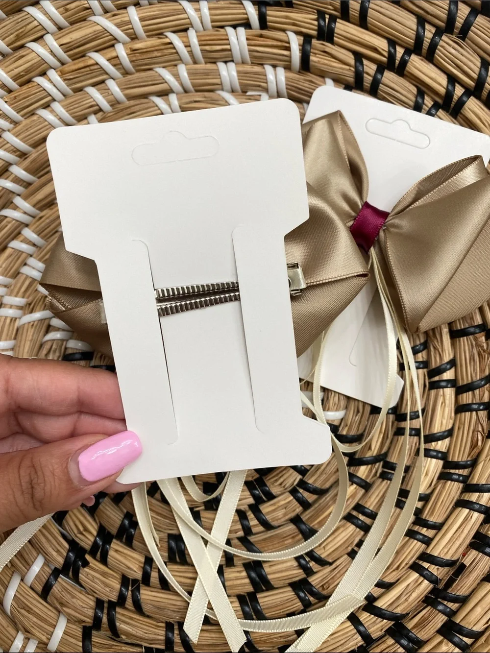 Satin Champagne Bow Hair Clips with Ivory Ribbon Tails